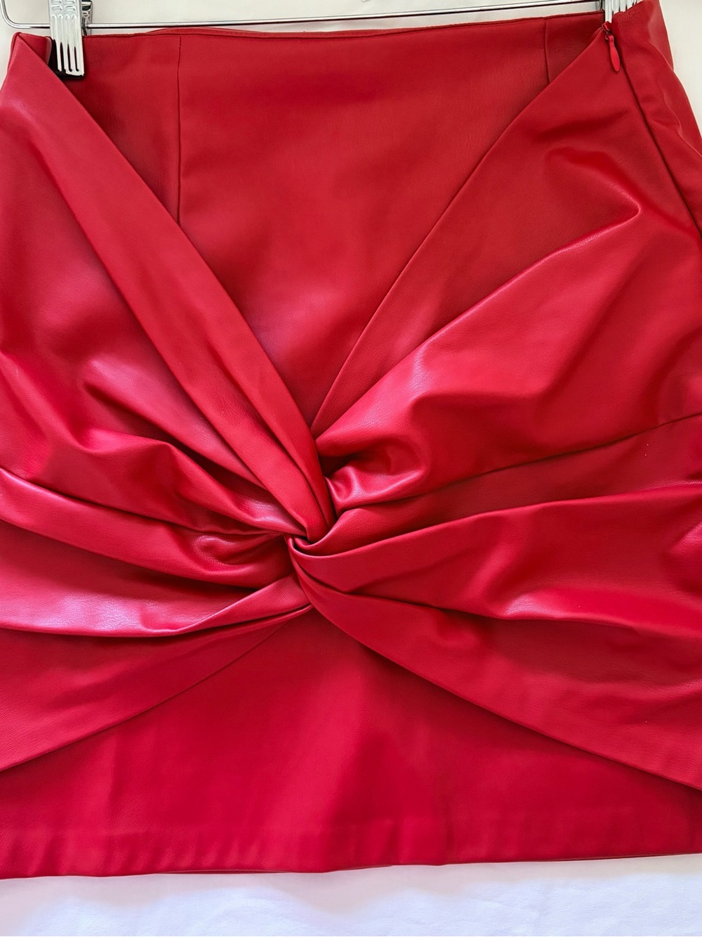 Zara Red Faux Leather Mini Skirt with Twist Detail
